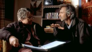 WONDER BOYS, Michael Douglas, director Curtis Hanson, on set, 2000. (c)Paramount