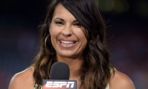 Sep 17, 2014; Anaheim, CA, USA; ESPN reporter Jessica Mendoza during the MLB game between the Seattle Mariners and the Los Angeles Angels at Angel Stadium of Anaheim. Mandatory Credit: Kirby Lee-USA TODAY Sports usp ORG XMIT: USATSI-169850 [Via MerlinFTP Drop]